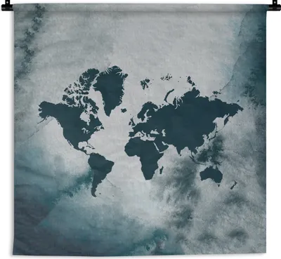 Produktbild von MuchoWow® Wandteppich Wandbehang Weltkarte - Aquarell - Blau 150x150 cm Tapisserie Dekoration Wandtuch - Wohnaccessoires - Modernes