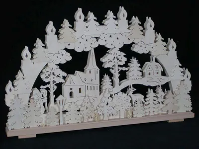 Obrázok produktu pre Sviečkový oblúk s kostolíkom a osvetlením snehuliaka ŠxVxH 70x44x7cm NOVINKA