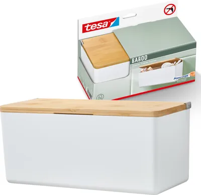 Produktbild von tesa Baboo Badorganizer M Bambusdeckel Wandmontage ohne Bohren Aufbewahrung weiß