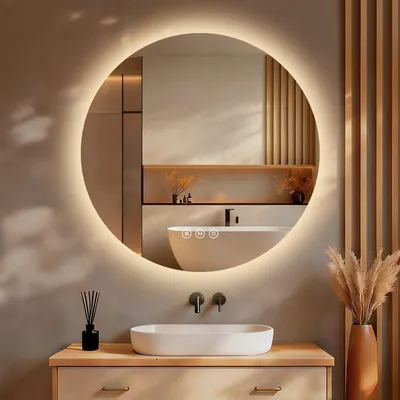 Image de S'AFIELINA miroir de salle de bain LED rond miroir de salle de bain mural avec interrupteur tactile,3 couleurs de lumière 3000/4000/6500K 70 cm