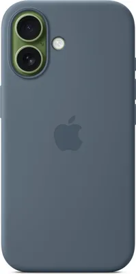 A blue iPhone case with a camera cutout and an Apple logo.