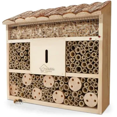 Productafbeelding van Bijenhotel Insectenhuis - Nestkast Hout - Natuurlijke Tuin - Dak Van Schors - 30 cm Hoog - Natuurlijk Hout