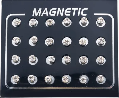 Produktbild von 12 Paare/Set Uni-Strass-eingelegte magnetische Ohrstecker ohne Piercing-Schmuck-Weiß,3mm