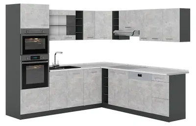 Image de Cuisine en angle Vicco R-Line Béton/Anthracite 247 x 237 cm, PT Marbre, Model 54183