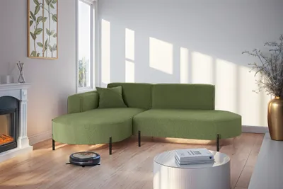 Productafbeelding van Designbank VALENCIA XS, model Ecksofa, in stof, kleur lichtgroen, met een chaise longue aan de linkerkant