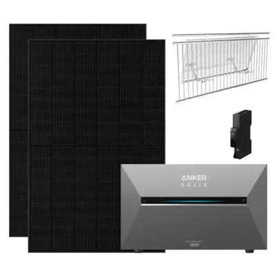Produktbild von Balkonkraftwerk 910W Komplettes Set mit Solarbank 3 Pro E2700, mit Halterung für Balkongeländer