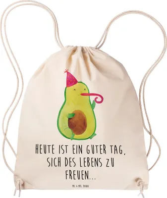 Produktbild von Mr. & Mrs. Panda Jutebeutel Avocado Feier - Transparent - Geschenk, Stoffbeutel, Tröte, Party, wander rucksack, Beutel, gym tasche, Geburtstag, Turnbeutel, Gute Laune