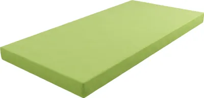 A single green mattress is shown on a white background.