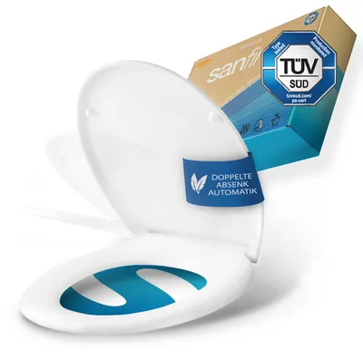 Produktbild von Sanfino® Premium WC-Sitz mit Absenkautomatik Oval - Hochwertiger Duroplast Toilettendeckel mit Schnellverschluss - Abnehmbar & Antibakteriell