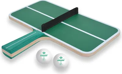 Produktbild von Ping Pong Challenge 788459 Tischtennis-Set - 1 Schläger in Form eines kleinen Tischtennistischs mit Netzgarnitur - 2 Bälle Geschicklichkeitsspiel für Groß und Klein