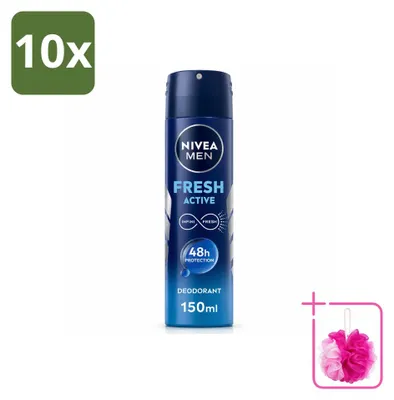 Imagen del producto de 10 aerosoles desodorantes NIVEA MEN Fresh Active, 150 ml, pack ahorro, 10 unidades