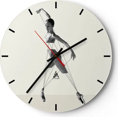 Produktbild von Wanduhr - Rund - Glasuhr - Surreal Ballerina Marionette - 40x40cm - Schleichendes Uhrwerk - Lautlos - zum Aufhängen bereit - Dekoration Modern - Wanddekoration aus Glas - C3AR40x40-4812
