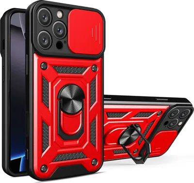 Produktbild von Hülle für iPhone 16 Pro Magnetische Ring Ständer Halter Dia Kameraschutz TPU Bumper Silikon Schutzhülle Rot
