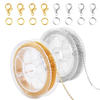 DIY-Schmuckkette 2x5m Edelstahl Gold/Silber mit 40 Karabinern & 100 Ringen
