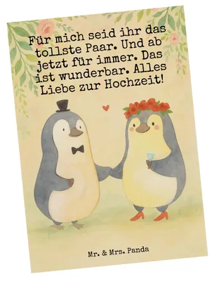 Produktbild von Mr. & Mrs. Panda Grußkarte Hochzeit Pinguin Design - Weiß - Geschenk, Designkarte, Postkarte, Hochzeitsgeschenk, Postkarten, Ansichtskarte, Hochzeitstag, Pinguine