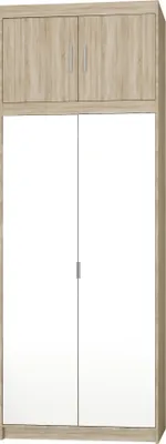 Produktbild von Tkmoebel 2-türiger Drehtürenschrank Kleiderschrank + Aufsatz + Spiegel LENA 2D laminierte Platte Breite 89,7cm Sonoma-Eiche