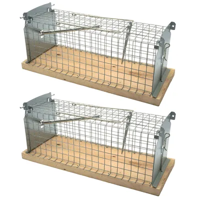 Produktbild von 2er Set Mausefalle Lebend Rattenfalle 29 x 12 x 12,5 cm Lebendfalle Mause Falle Groß aus Holz & Drahtkäfig Tierfalle Kastenfalle
