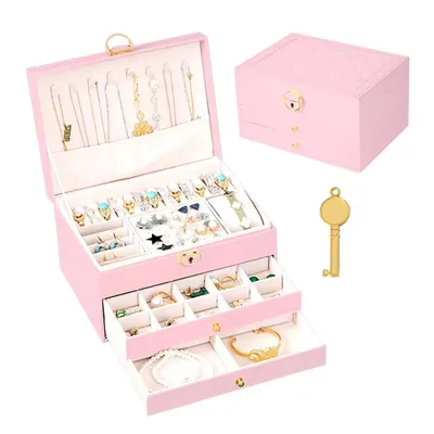 Produktbild von Schmuckkasten dreistöckige Schmuckbox Schmuckschatulle mit linearem Design Schmuckaufbewahrung viel Stauraum Geburtstags- und Feiertagsgeschenk