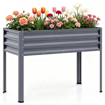 Produktbild von KOMFOTTEU Hochbeet aus Metall, erhöhtes Blumenbeet mit Beinen & Drainagelöchern, Pflanzkasten für Gemüse, Kräuter & Blumen, Blumenkasten, Kräuterbeet für Garten, Balkon, Terrasse, 112x55x81 cm