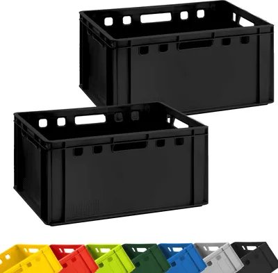 Produktbild von Fleischerkiste 2x Metzgerkiste 60x40x30cm Lagerkiste E3 hoch | Extrem robuste Stapelkiste | Fleischkiste Eurobox lebensmittelecht, stapelbar, Farbe:schwarz