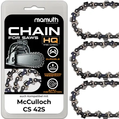 Obrázek produktu pro 3 řetězy na pilu, řetězová pila 35 cm, 1,3 mm, 3/8", 52 TG, vhodné pro McCulloch CS 42S