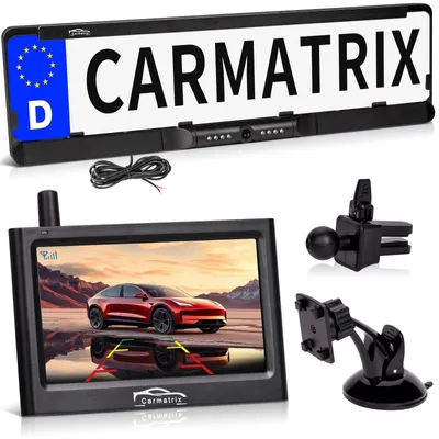 Produktbild von CARMATRIX Funk Rückfahrkamera Digital im Nummernschildhalter mit 4,3" Monitor Nachtsicht LED's ( ohne Solar )