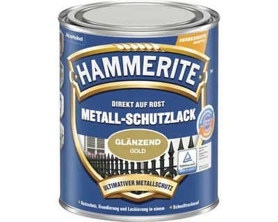 Produktbild von Hammerite Metall-Schutzlack Glänzend, Fertig gemischt, Zaun, Möbel, Treppe, Fenster, Metall, Glänzende Oberfläche, Gold, 10 m²/L, Gold