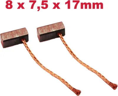Produktbild von 2x Trade-Shop Bronzekohlen / Motorkohlen / Kohlebürsten 8x7,5x17mm Kabellänge 40mm für viele KFZ PKW Motoren Antriebe Elektrowerkzeuge 12-24V