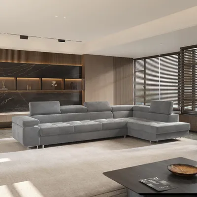 Produktbild von Masseno Ecksofa VICENTE mit Schlaffunktion L-Form, Sofa mit Bettkasten, Wohnzimmersofa, Couch, Soffa, Bettsofa, Couchgarnitur- Grau, MONOLITH 85