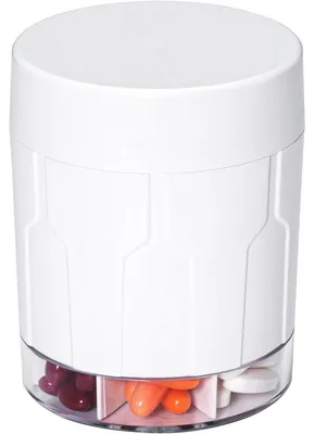 Immagine prodotto di Contenitore per pillole da 7 giorni, con scomparti ampi, forma rotonda, colore bianco, completo di 21 etichette