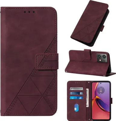 Produktbild von Hülle für Motorola Moto G84 Prägung Flip Leder Kartenfächer Schutzhülle mit Ständer Rot
