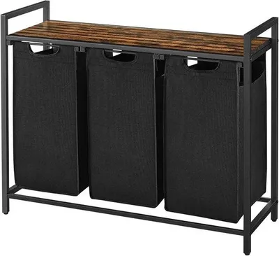 Zdjęcie produktu dla 3-komorowy kosz na pranie, 3 x 38 l, metalowa rama, kolor vintage brązowo-czarny