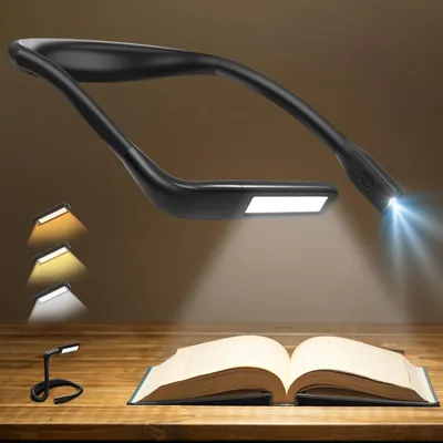 Produktbild von LED Hals-Leselampe mit Akku – Stufenlos Dimmbar, 3 Lichtfarben, Ergonomisch & Freihändig für Lesen im Bett, Stricken, Nähen & Camping