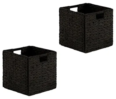 Produktbild von Korb CAO 2er Set 32x32 cm, schwarz - Handgefertigte Körbe aus Wasserhyazinthe, faltbar mit robusten Griffen. Vielseitig für Schlafzimmer, Büro, Wohnzimmer. Regalkorb, Aufbewahrungskorb