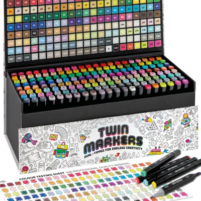 Produktbild von Joya Creative Twinmarkers Set 168 Stück - Alkoholmarker mit Dual-Tip - Stifte für Erwachsene und Kinder - r Aufbewahrungskoffer