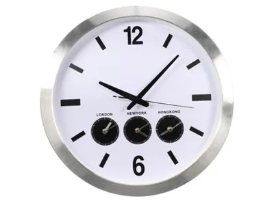 Produktbild von Perel Analoge Weltuhr mit 3 Zeitzonen, DCF-Funksynchronisation, große gut ablesbare Anzeige, Wanduhr