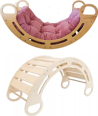 Obrázok produktu pre Montessori hojdačka s antialergickým zamatovým vankúšom (ružová), prírodná, 85 cm, 5 v 1, 7 v 1, CE