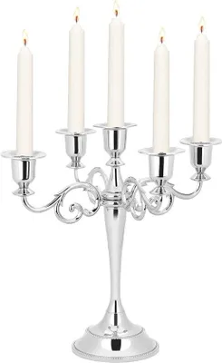 Image de Chandelier argenté à 5 branches pour mariage, 26 x 26,5 cm.