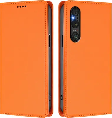 Produktbild von Handyhülle für Sony Xperia 1 V, Kunstleder Klapphülle Stoßfeste Magnetische Hülle mit Ständer Orange
