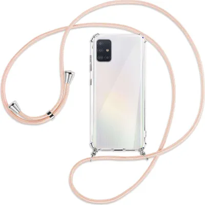 Produktbild von Handykette Backcover-Schutzhülle mit Band (Metall silberfarben) für Samsung Galaxy A51 (A515) - rose peach
