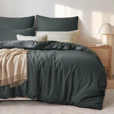 Produktbild von Unyqoos® bequemes und eisenfreies Mikrofaserbettbett in antrazitfarbener Farbe