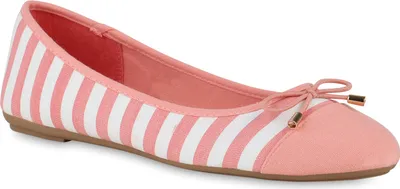 Produktbild von VAN HILL Damen Übergröße Klassische Ballerinas Schleifen Stoff Prints Schuh 841278, Farbe: Lachs Weiß, Größe: 43