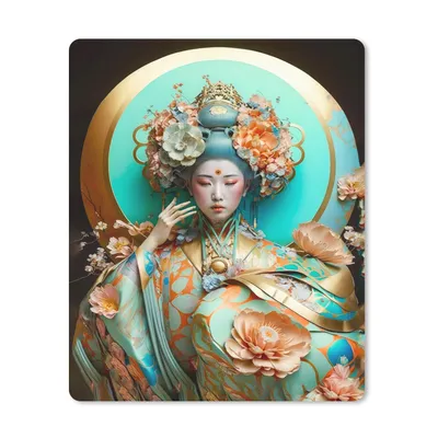 Produktbild von MuchoWow® Mauspad Mousepad Frau - Kimono - Blumen - Gold - Porträt 19x23 cm - Mousepads - Maus Mat - Pad - Mausunterlage - Mauspads - Spielen