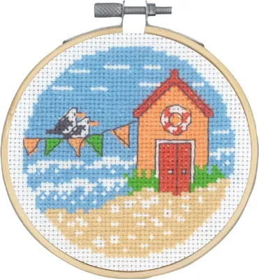Obrázok produktu pre Permin krížiková výšivka s rámom "Pennants/seagulls", počítaný vzor, priemer 10 cm, 13-1424