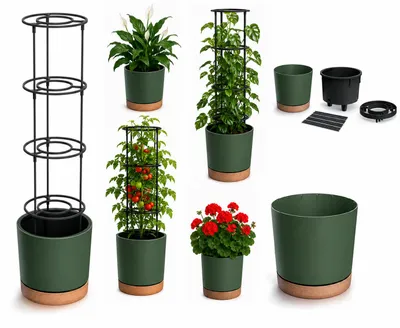 Produktbild von Tomatenpflanztopf Tomatentopf Tomatenkübel GRÜN Pflanzkübel mit Rankhilfe 7551 Blumentopf Übertopf mit Einsatz Pflanzkübel 14,5 L Pflanzgefäß, KI-generiertes Bild