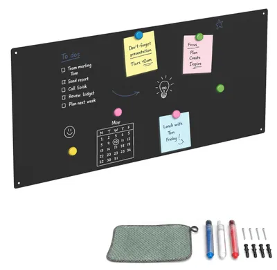 Produktbild von Relaxdays Magnettafel, Kreidetafel beschreibbar, Magnetwand inkl. 3 Stifte, 70x30, Memoboard Büro, Küche, Stahl, schwarz