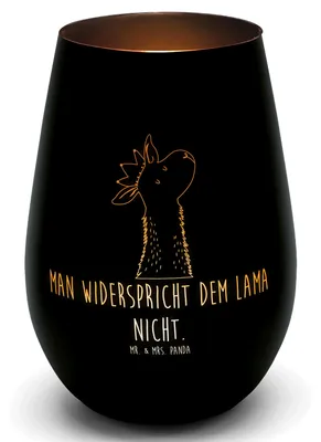 Produktbild von Mr. & Mrs. Panda Kerzenhalter Lamakopf König - Schwarz - Geschenk, Teelichthalter, Windlicht Gravur, teelichtglas, Mama, Laterne, Lamas, Freundin, Lama, Glas, Papa