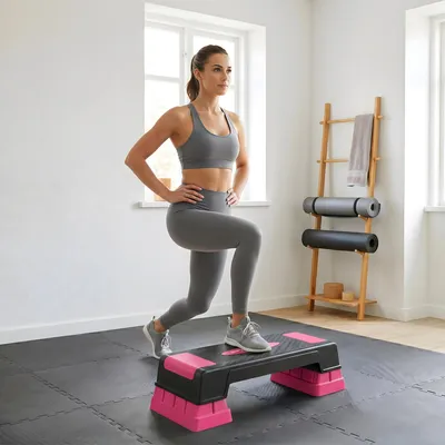 Produktbild von SUGIFT Steppbrett 3 Stufen, Aerobic Stepper höhenverstellbar, Fitness Step Board, Rosa  |  250 kg  |  12/17,5/22,5 cm  |  75 x 29 cm