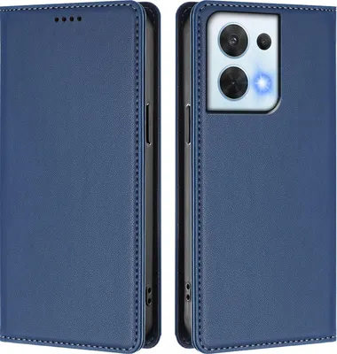 Image de Étui en cuir pour Oppo Reno8 5G, étui à rabat magnétique en cuirPolyuréthaneavec support, bleu foncé
