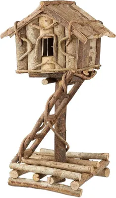 Image de Maison pour oiseaux debout en bois non traité sur pied - fait main avec échelle - rayonnement naturel